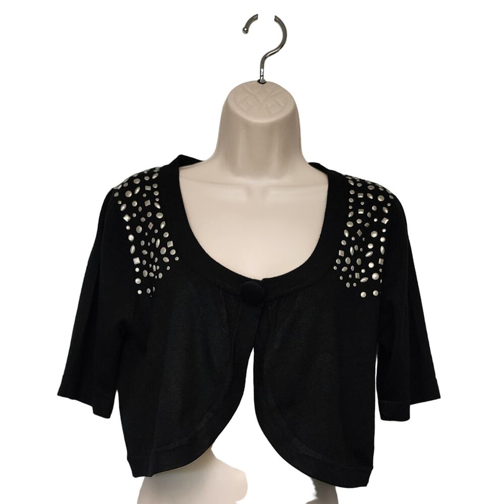 United States Crop Sweaters Black Embellished Short Sleeve Sweater Size Medium